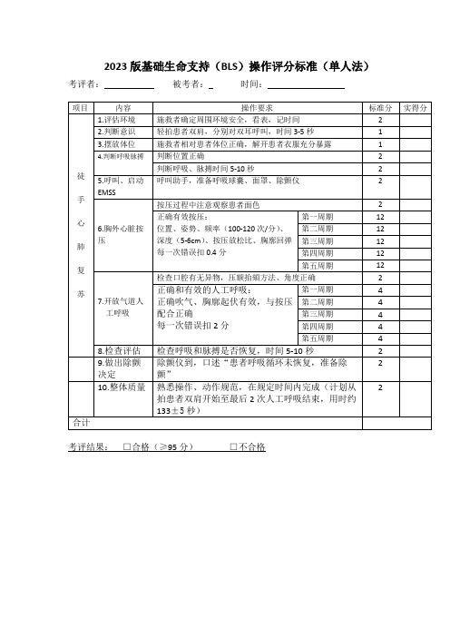 基础生命支持(BLS)操作评分标准