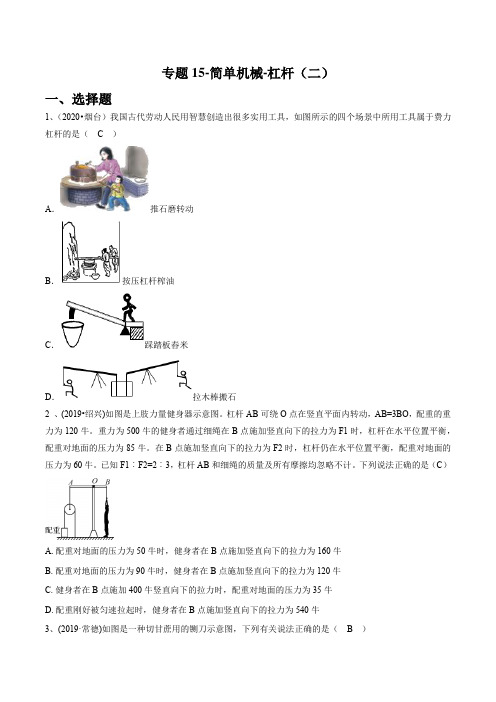 2021-中考物理(苏科版)专题15-简单机械-杠杆(二)