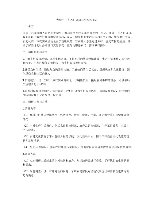 大学生下乡入户调研社会实践报告