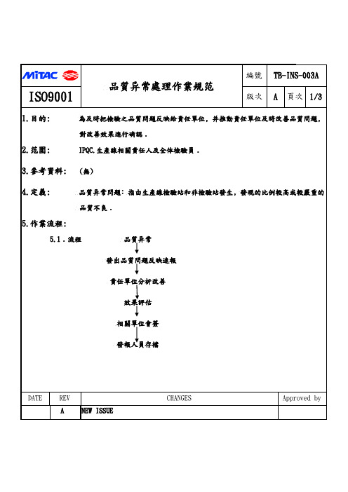 品质异常处理作业规范