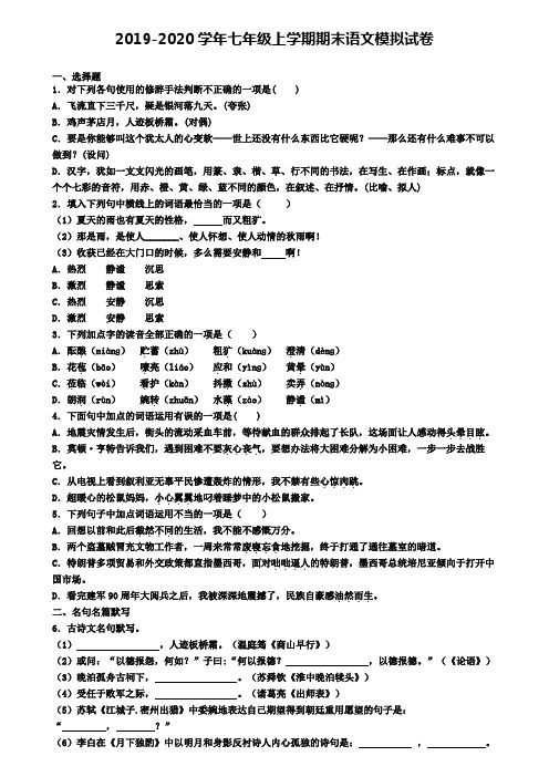 ┃试卷合集4套┃2020年兰州市语文七年级(上)期末监测模拟试题