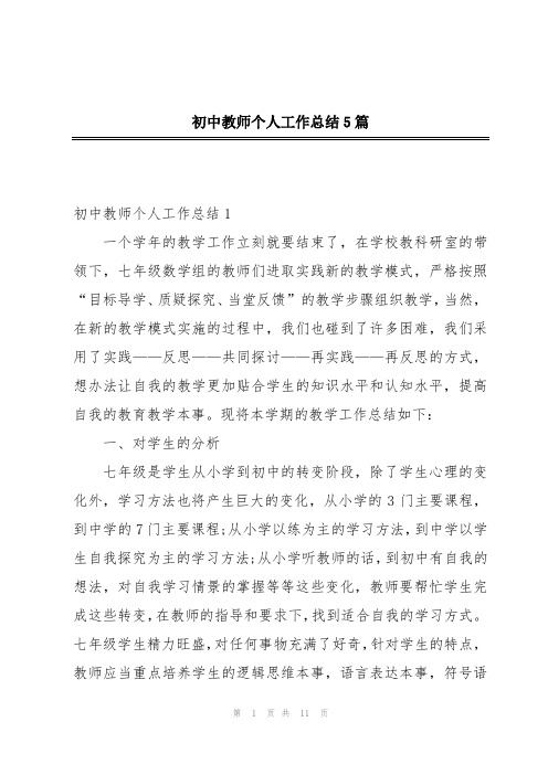 初中教师个人工作总结5篇