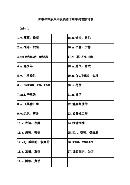 沪教牛津版八年级英语下册单词表默写表.doc