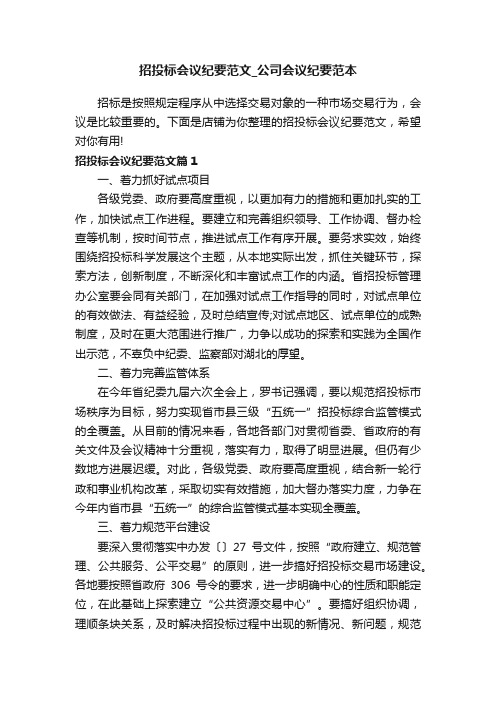 招投标会议纪要范文_公司会议纪要范本