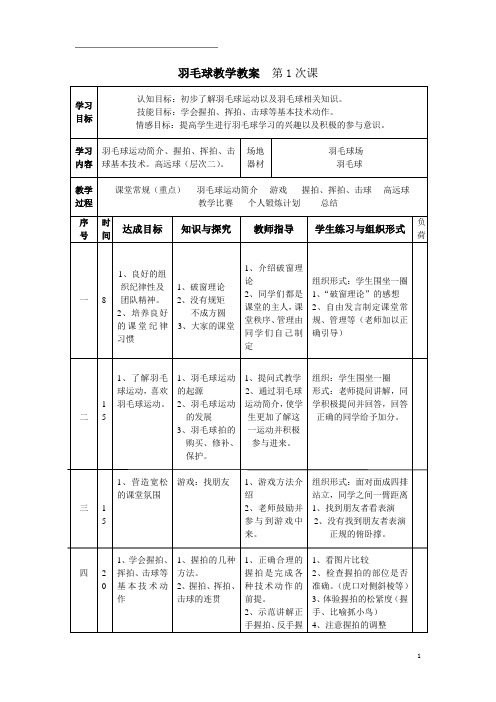 (完整word版)羽毛球教学教案(word文档良心出品)