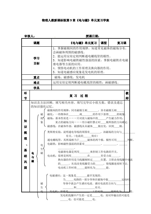 物理人教新课标版第9章《电与磁》单元复习学案