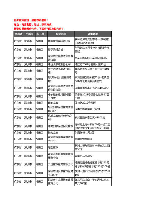 新版广东省深圳市福田区家政企业公司商家户名录单联系方式地址大全115家