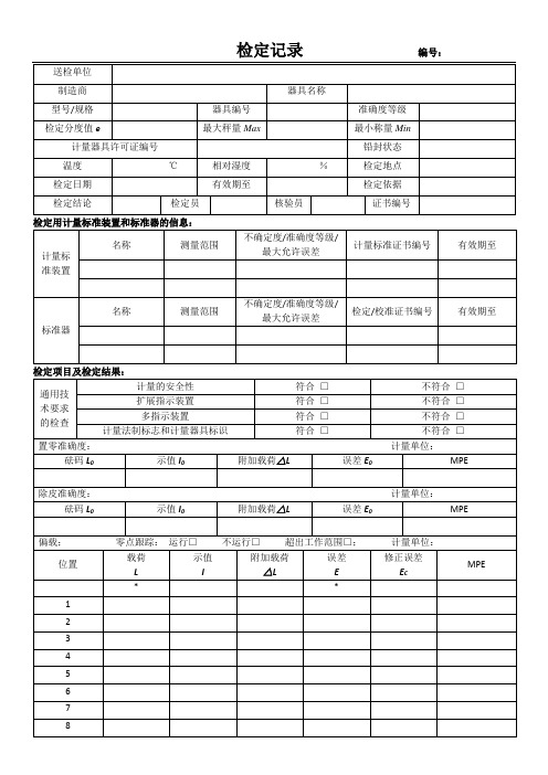 数字指示秤原始记录