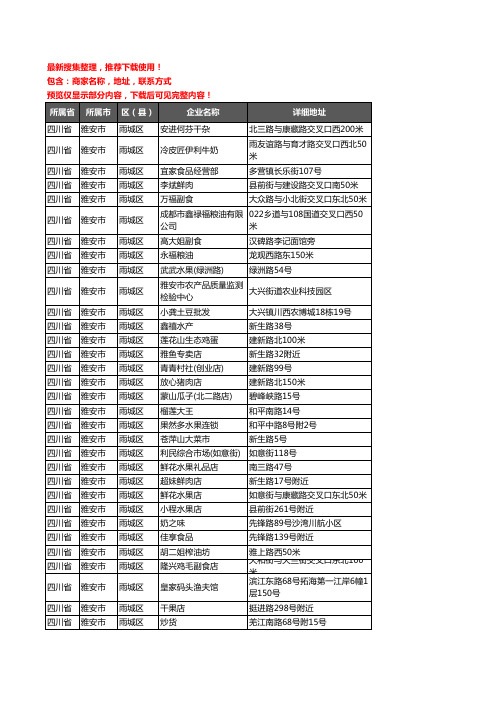 新版四川省雅安市雨城区农产品行业企业公司商家户名录单联系方式地址大全423家