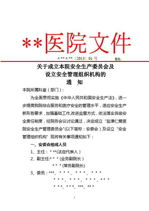 民营医院安全管理机构文件、任命书及组织机构图