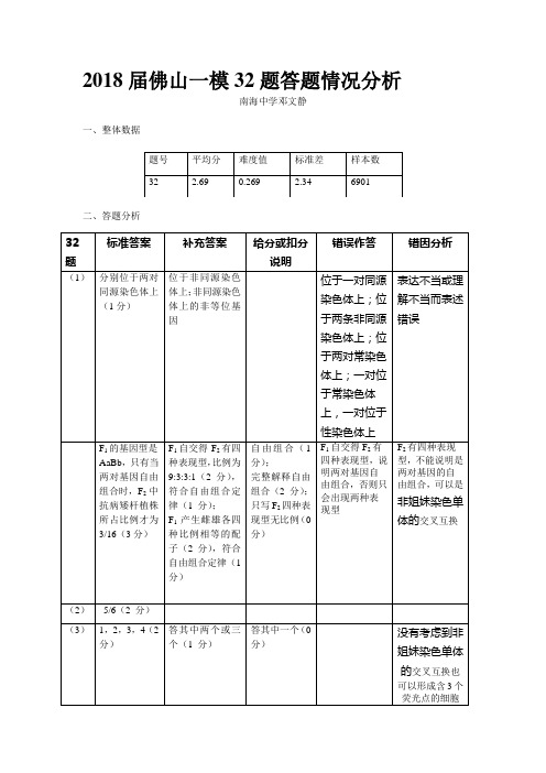 2018年佛山一模生物32题答题情况分析