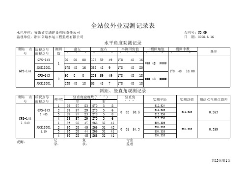 全站仪测量记录表