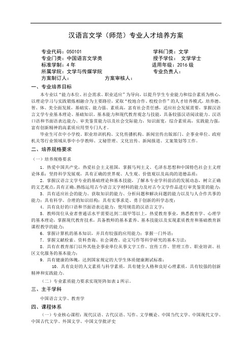 汉语言文学(师范)专业人才培养方案 .doc