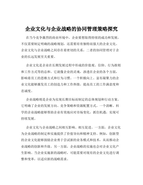 企业文化与企业战略的协同管理策略探究