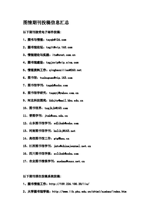 图情期刊投稿信息汇总