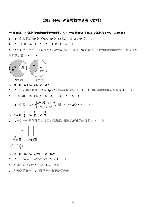 2015年陕西省高考数学试卷(文科)