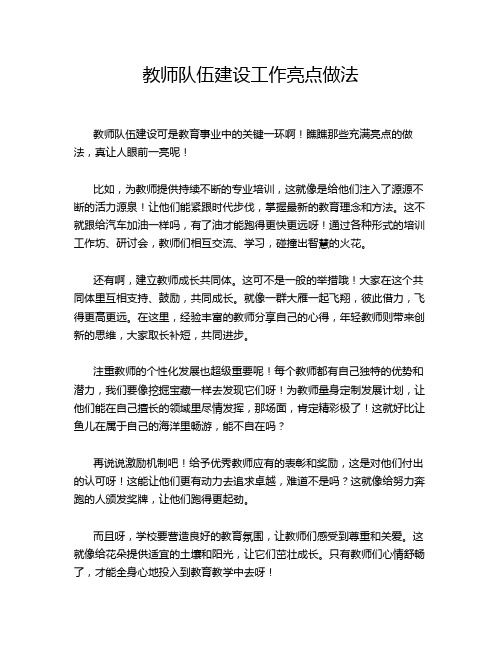 教师队伍建设工作亮点做法