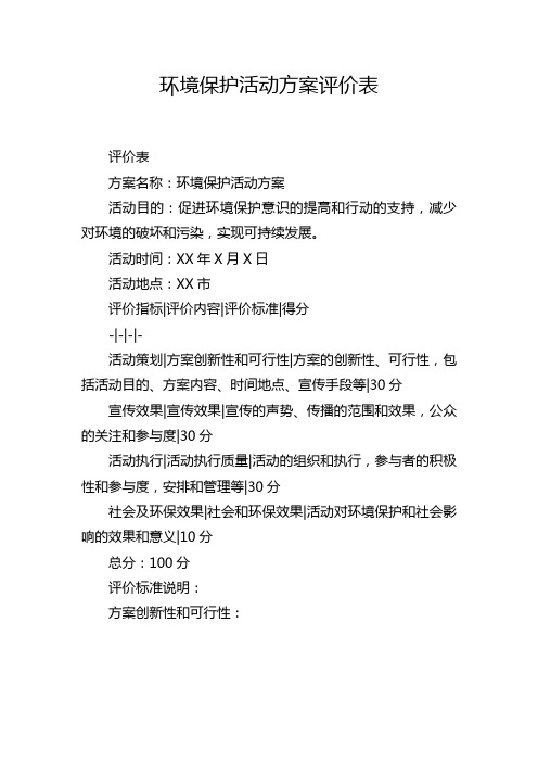 环境保护活动方案评价表