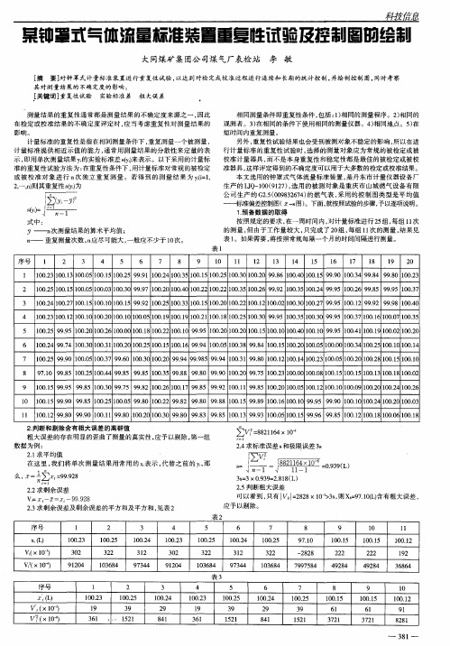 某钟罩式气体流量标准装置重复性试验及控制图的绘制