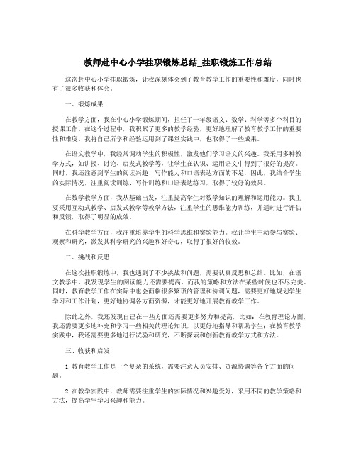 教师赴中心小学挂职锻炼总结_挂职锻炼工作总结