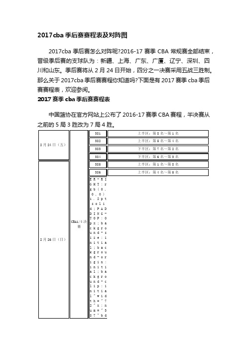 2017cba季后赛赛程表及对阵图