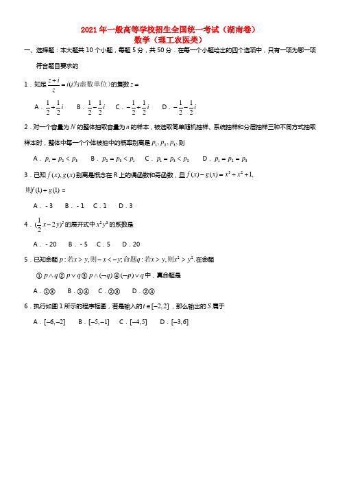 2021年一般高等学校招生全国统一考试数学理试题（湖南卷，无答案）(1)