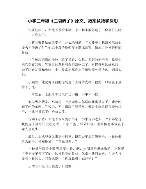 小学三年级《三袋麦子》原文、教案及教学反思