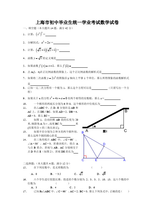 最新整理上海市初中毕业生统一业考试数试卷及详细答案.doc