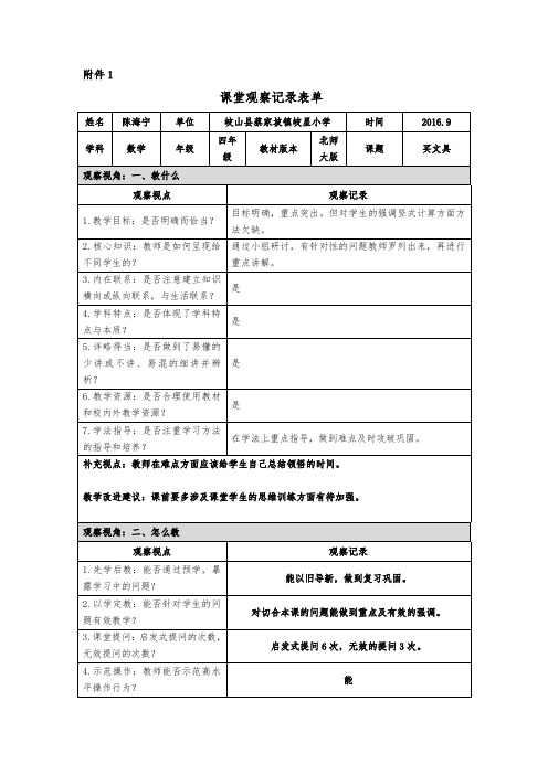 课堂观察记录模板50249