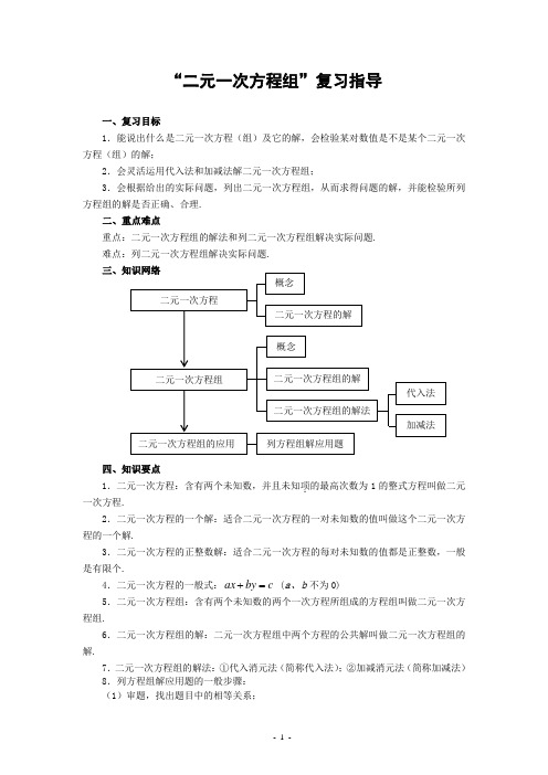 “二元一次方程组”复习指导