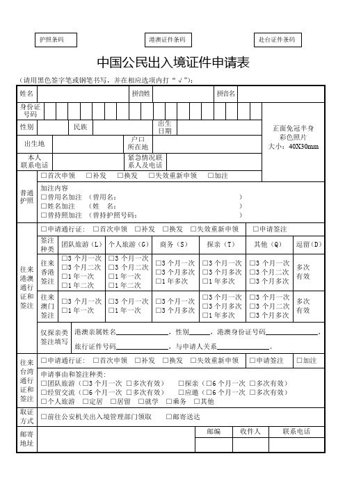 中国公民出入境证件申请表