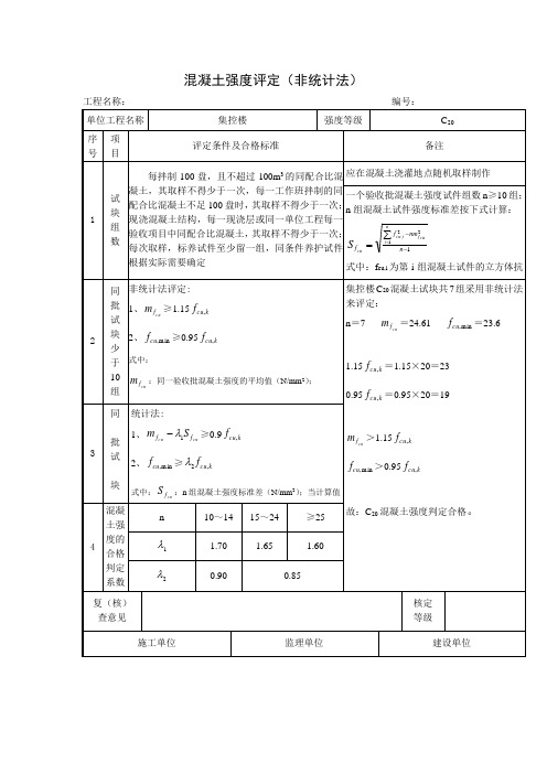 混凝土强度评定(非统计法)(项目施工管理表格)