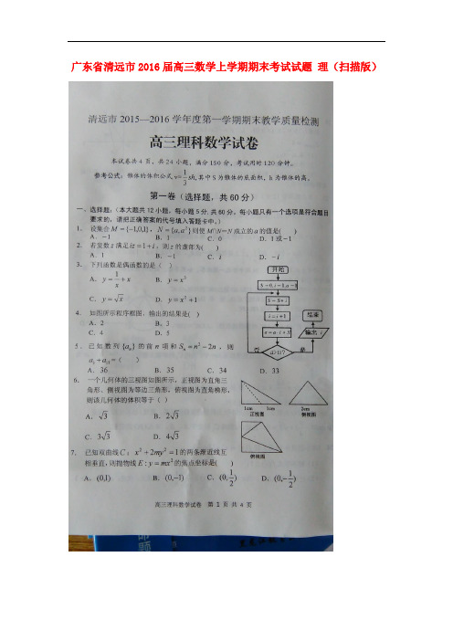 广东省清远市高三数学上学期期末考试试题 理(扫描版)