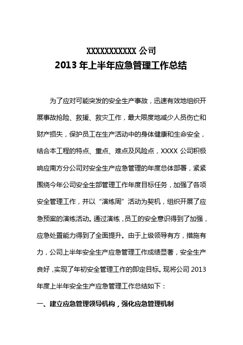 2013年上半年应急管理工作总结报告