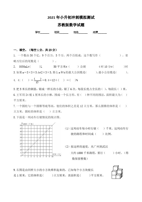 苏教版六年级数学小升初模拟试卷(含答案解析)