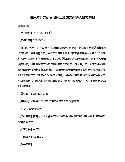 暗适应叶光诱导期间出现的光声瞬态研究初报