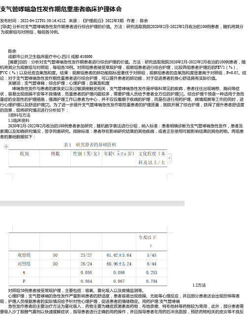 支气管哮喘急性发作期危重患者临床护理体会