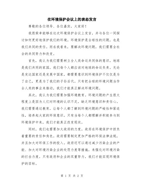 在环境保护会议上的表态发言