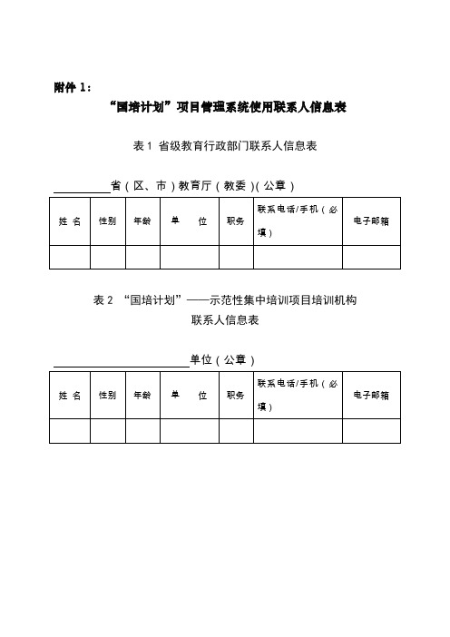 “国培计划”项目管理系统使用联系人信息表