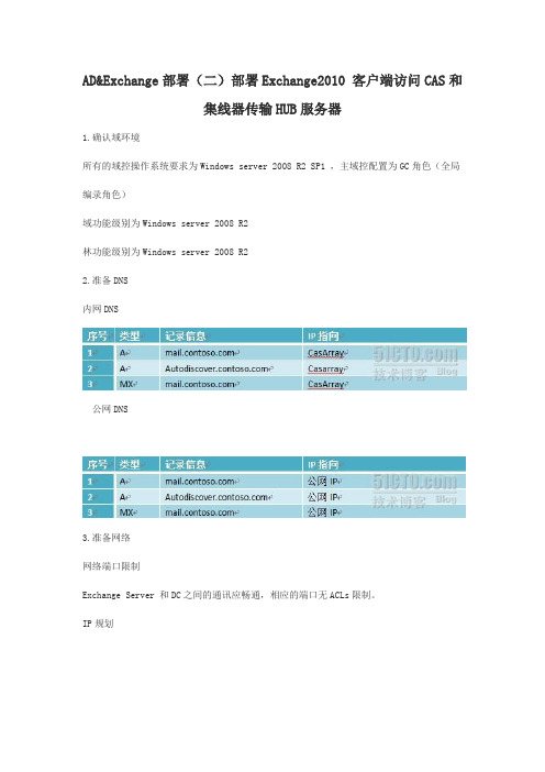 Exchange2010部署(二)部署Exchange2010 客户端访问CAS和集线器传输HUB服务器