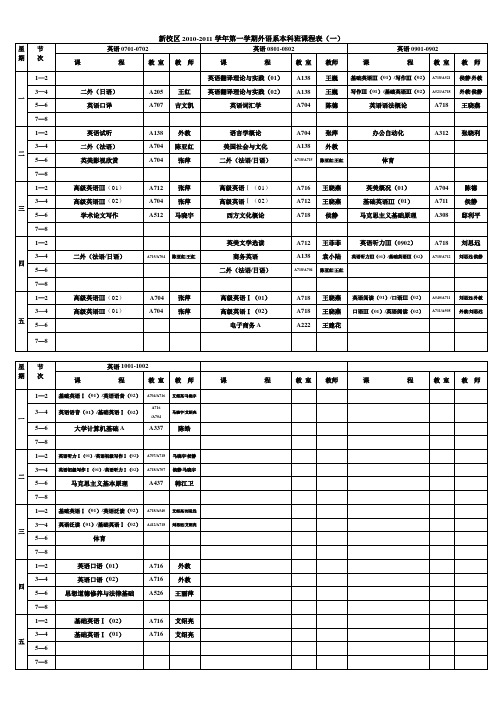 西安邮电学院2010-2011学年第一学期新校区课表