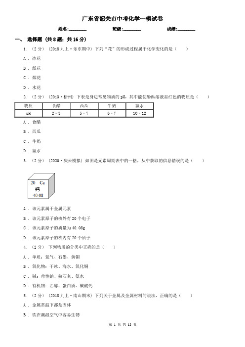 广东省韶关市中考化学一模试卷