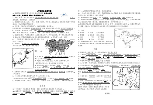 新人教版地理七下复习章节知识填空题