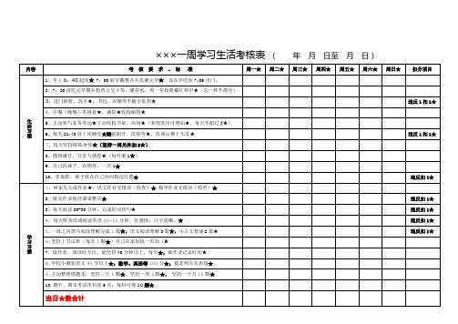 小学生一周学习生活考核表