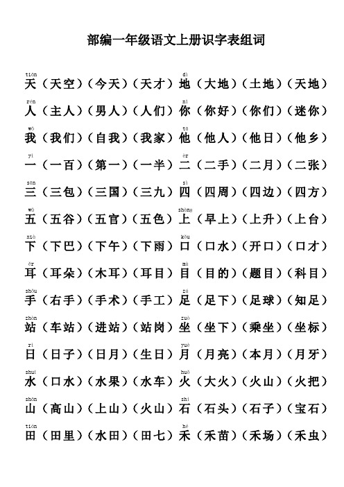 【推荐】部编版一年级语文上册识字表组词和写字表组词(有答案)