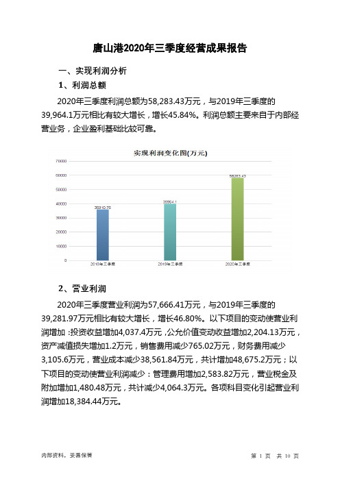 唐山港2020年三季度经营成果报告