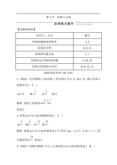 2020版导与练一轮复习文科数学习题：第八篇 平面解析几何(必修2、选修1-1) 第1节 直线与方程 