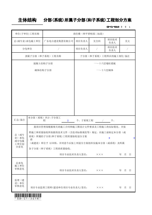 GD-C1-3210 分部(系统)所属子分部(和子系统)工程划分方案