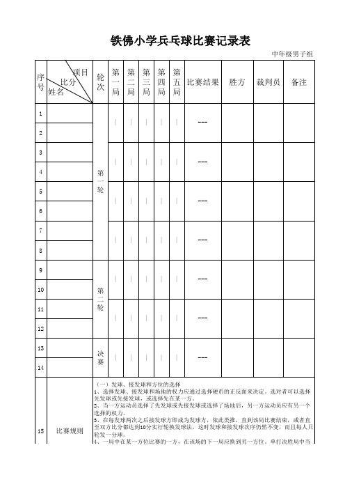 兵乓球比赛登记表