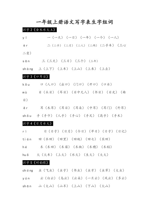 部编版一年级上册语文生字组词(全)